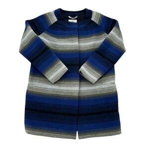 Old Navy Womens XS Striped Wool Blend Pea Coat Jacket Blue Gray Career Office